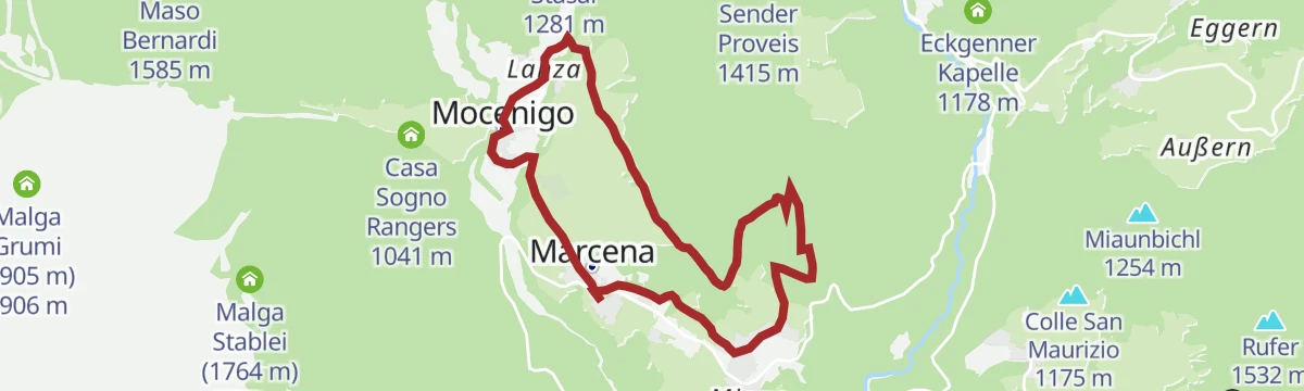 Route map: Loop between Lanza and Corte Inferiore in Rumo passing through the "Lez"